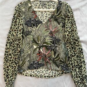 Blank London Jungle & Leopard Print Balloon Sleeve Top | Small
